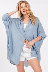 Light Blue Lightweight Sheer Button Down Blouse