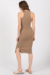 Mocha Acid Wash Ribbed Sleeveless Midi Dress