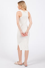 Cream Acid Wash Ribbed Sleeveless Midi Dress