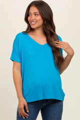 Blue Short Dolman Sleeve V-Neck Maternity Top