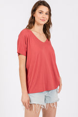 Rust Short Dolman Sleeve V-Neck Top