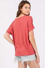 Rust Short Dolman Sleeve V-Neck Top