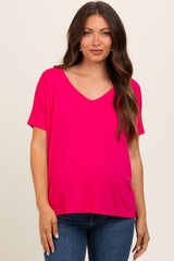 Fuchsia Short Dolman Sleeve V-Neck Maternity Top