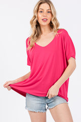 Fuchsia Short Dolman Sleeve V-Neck Top