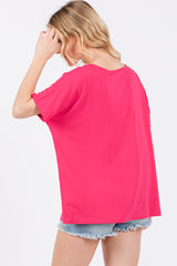 Fuchsia Short Dolman Sleeve V-Neck Top