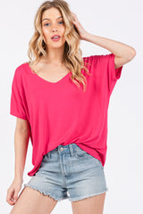 Fuchsia Short Dolman Sleeve V-Neck Top