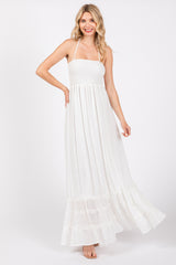 White Smocked Halter Cutout Maternity Maxi Dress