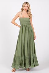 Olive Smocked Halter Cutout Maxi Dress