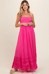 Pink Smocked Halter Cutout Maternity Maxi Dress