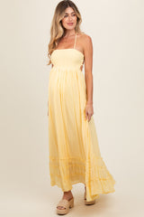 Yellow Smocked Halter Cutout Maternity Maxi Dress