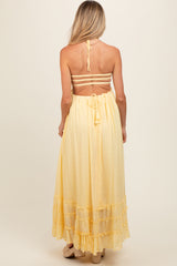 Yellow Smocked Halter Cutout Maternity Maxi Dress