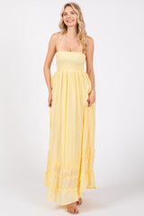 Yellow Smocked Halter Cutout Maternity Maxi Dress