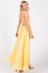 Yellow Smocked Halter Cutout Maxi Dress