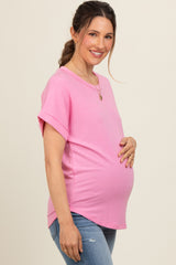 Pink Short Sleeve Terry Maternity Top