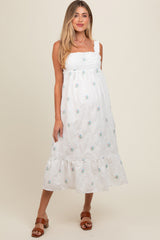 White Eyelet Floral Embroidered Back Tie Cutout Maternity Midi Dress