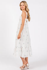 White Eyelet Floral Embroidered Back Tie Cutout Midi Dress