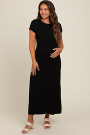 Black Short Sleeve Maternity Midi T-Shirt Dress