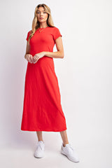 Red Short Sleeve Midi T-Shirt Dress