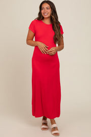 Red Short Sleeve Maternity Midi T-Shirt Dress