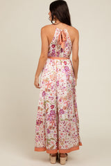 Lavender Floral Halter Front Tie Maxi Dress