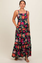 Black Floral Maternity Maxi Dress