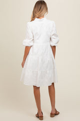 Ivory Floral Embroidered Collared Button Down Maternity Dress