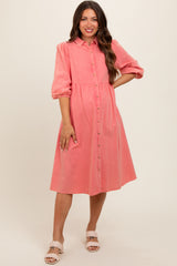 Coral Button Front Maternity Dress