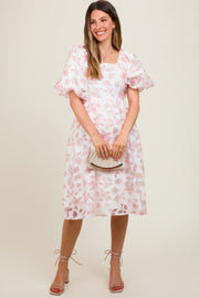 Pink Floral Puff Sleeve Maternity Dress