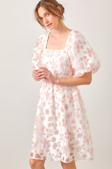 Pink Floral Puff Sleeve Maternity Dress