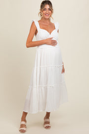 White Textured Tiered Maternity Midi Dress