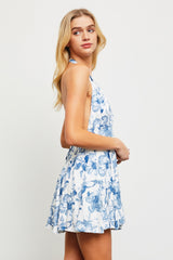 Off White Deep V-Neck Flower Print Dress