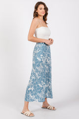 Blue Tropical Wide Leg Pants