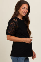 Black Floral Mesh Sleeve Maternity Blouse