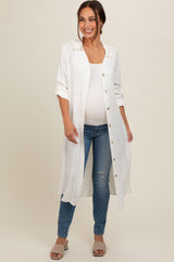 White Collared Button Down Long Maternity Blouse