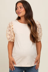 Cream Floral Mesh Sleeve Maternity Blouse