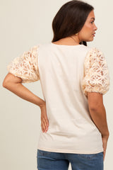 Cream Floral Mesh Sleeve Maternity Blouse