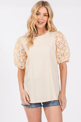 Cream Floral Mesh Sleeve Maternity Blouse