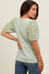 Light Olive Floral Mesh Sleeve Maternity Blouse