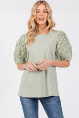 Light Olive Floral Mesh Sleeve Maternity Blouse