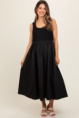 Black Textured Scoop Neck Sleeveless Maternity Midi Dress