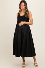 Black Textured Scoop Neck Sleeveless Maternity Midi Dress