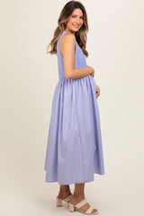 Periwinkle Textured Scoop Neck Sleeveless Maternity Midi Dress