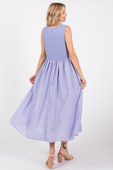 Periwinkle Textured Scoop Neck Sleeveless Midi Dress