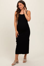 Black Knit Open Tie Back Maternity Midi Dress