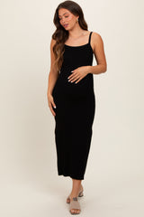 Black Knit Open Tie Back Maternity Midi Dress