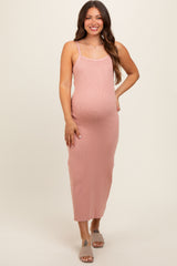 Mauve Knit Open Tie Back Maternity Midi Dress