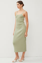 Light Olive Knit Open Tie Back Midi Dress