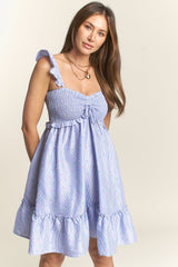 Light Blue Confetti Stripe Smocked Top Dress