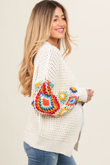 Cream Sleeve Crochet Maternity Cardigan