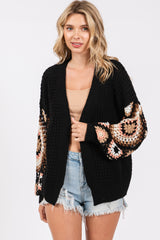 Black Sleeve Crochet Maternity Cardigan